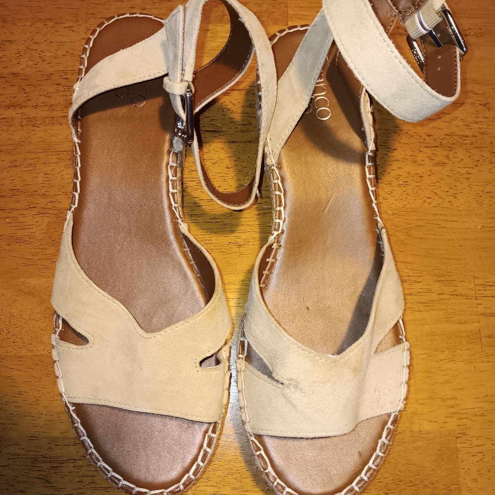 Euc Franco Sarto Chic Cream Suede Espadrille Sandals with Ankle Strap Sz 70